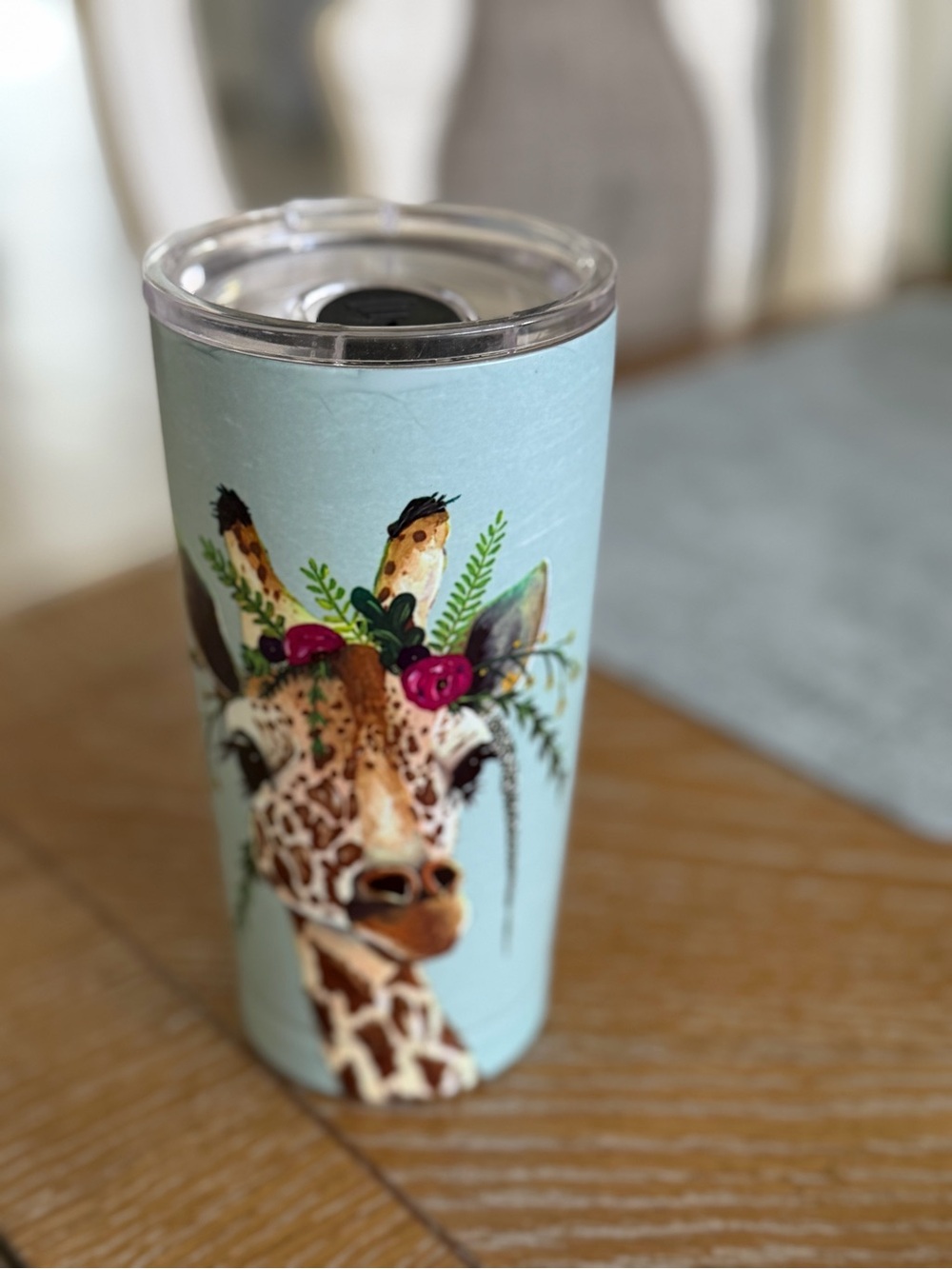 Giraffe Floral Stainless Tumbler - Light Blue